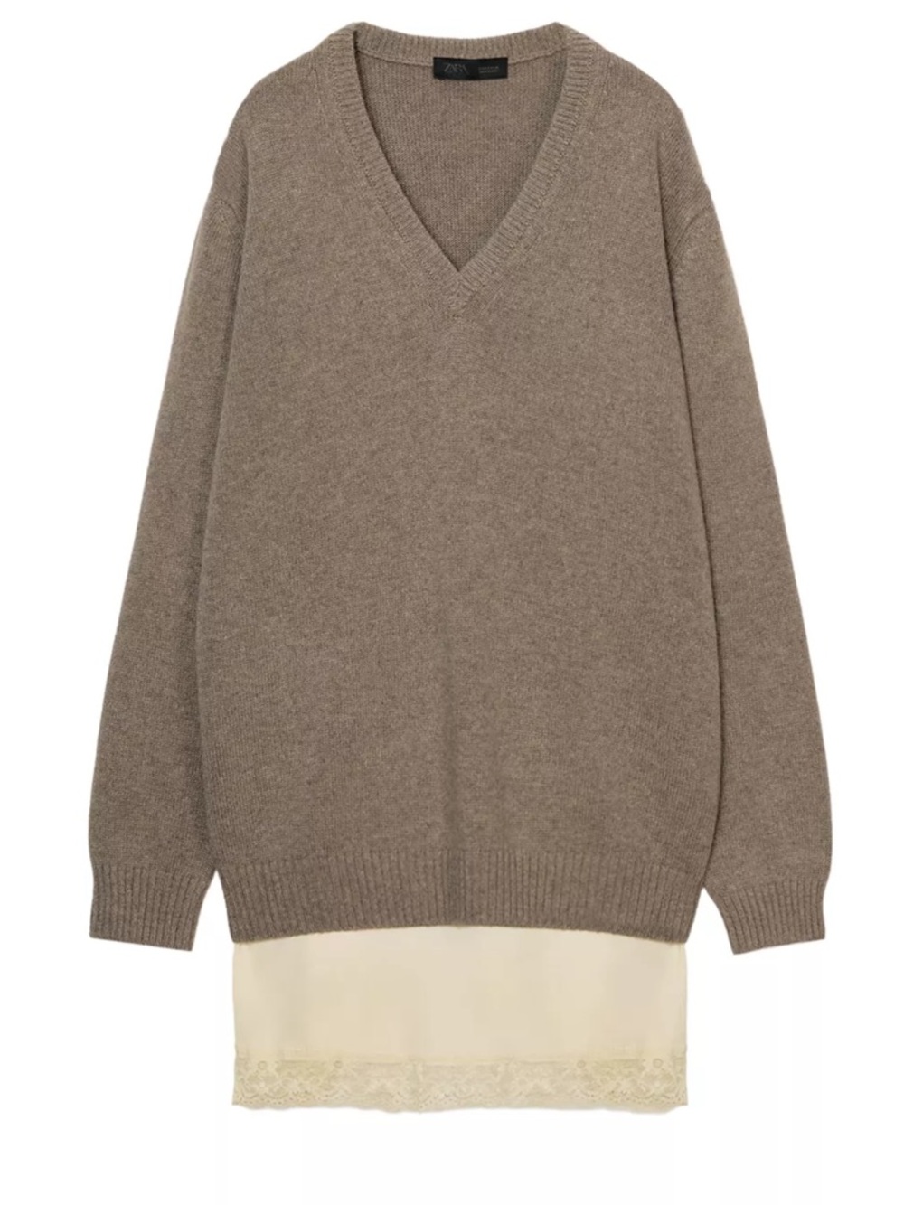 NWT Zara V-neck Wool Blend Lace Lined Jumper Small